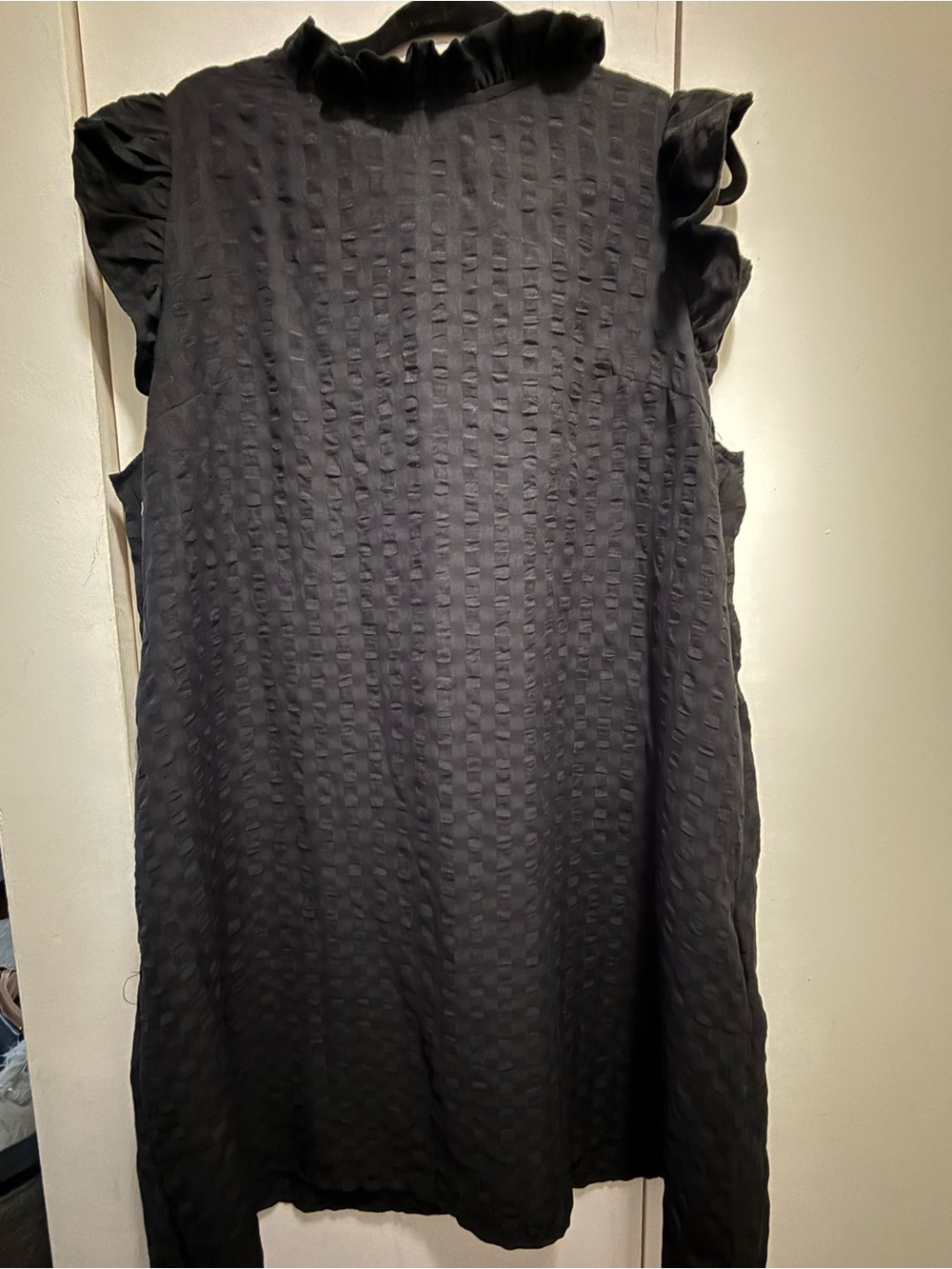 Black Textured Ruffle-Trim Sleeveless Dress - Picture 1 of 1